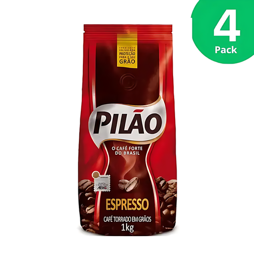 4-Pack Pilão Espresso Coffee Beans 4 x 35.27 oz (4 kg) - Premium Roasted for Authentic Brazilian Flavor – Buy now at MKPBR.COM – Worldwide Shipping