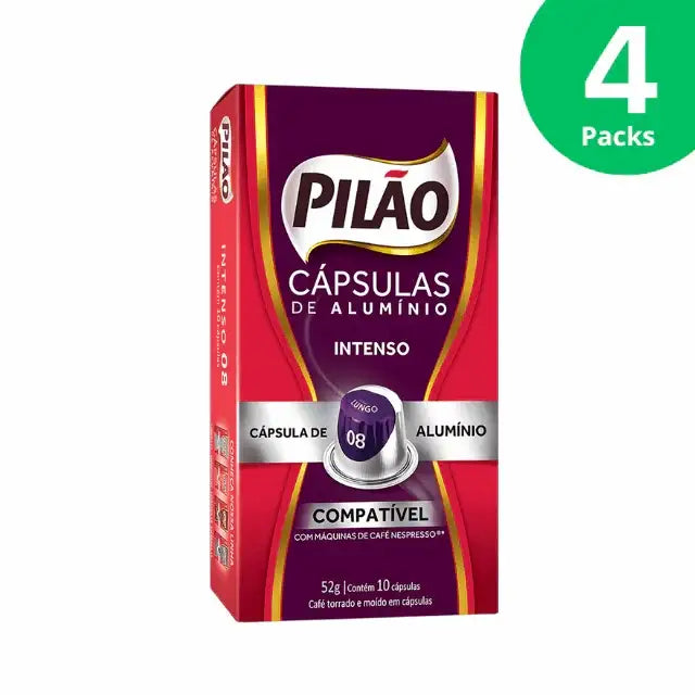 Pilão Intense 8 Brazilian Coffee Capsules 4-Pack, Nespresso®* Compatible, 40 Units – Buy now at MKPBR.COM – Worldwide Shipping