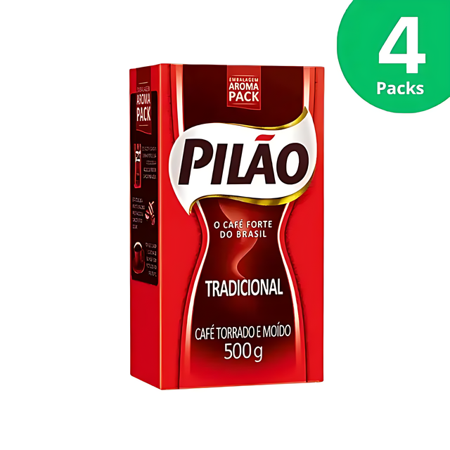 Pilão Tradicional 4-Pack Brazilian Ground Coffee, Intense Flavor, 4 x 17.64 oz (500g) – Buy now at MKPBR.COM – Worldwide Shipping