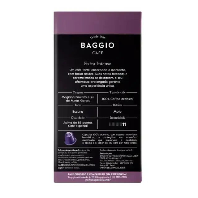 Brazilian specialty coffee, Baggio Café Extra Intenso Nespresso compatible capsules, renowned for its strong personality. – Buy now at MKPBR.COM – Worldwide Shipping
