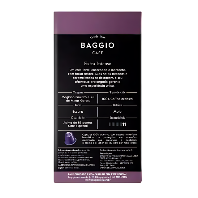 Brazilian specialty coffee, Baggio Café Extra Intenso Nespresso compatible capsules, renowned for its strong personality. – Buy now at MKPBR.COM – Worldwide Shipping
