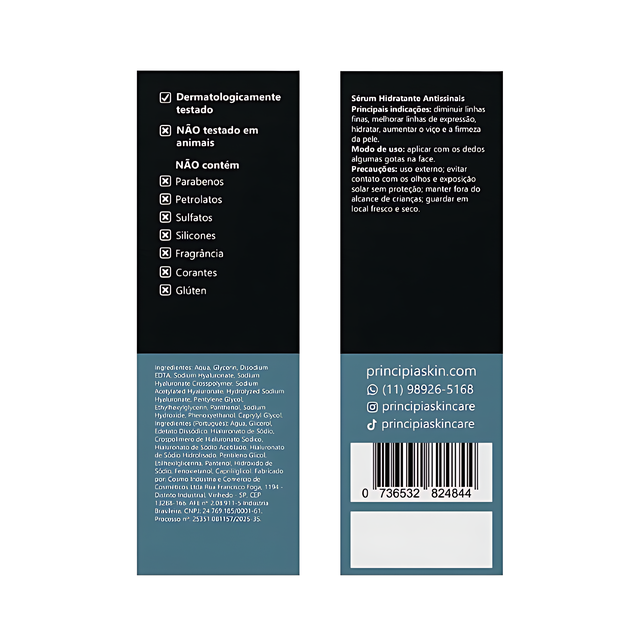 Principia AH-2 Hyaluronic Acid Serum 2% + Vitamin B5 1% for Hydration & Plumping Care, 1.01 fl oz (30 mL) label detail highlighting actives – Buy now at MKPBR.COM – Worldwide Shipping
