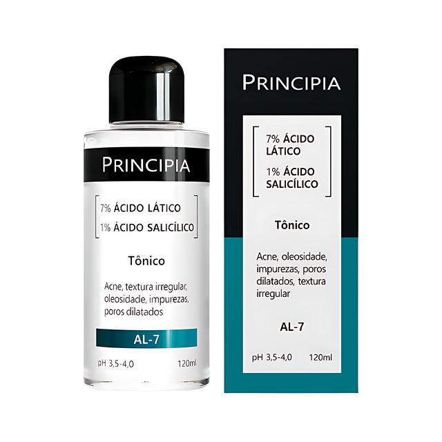 Principia AL-07 Exfoliating Toner with Lactic Acid 7% + Salicylic Acid 1% for Oil Control & Texture Care, 4.06 fl oz (120 mL) front bottle view – Buy now at MKPBR.COM – Worldwide Shipping