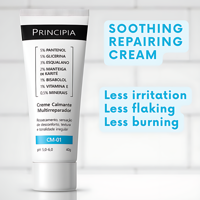 Principia CM-01 Multi-Repair Calming Face Cream 17.5% Active Complex for Redness & Barrier Comfort Care, 1.76 oz (50 g) on clean countertop lifestyle shot – Buy now at MKPBR.COM – Worldwide Shipping