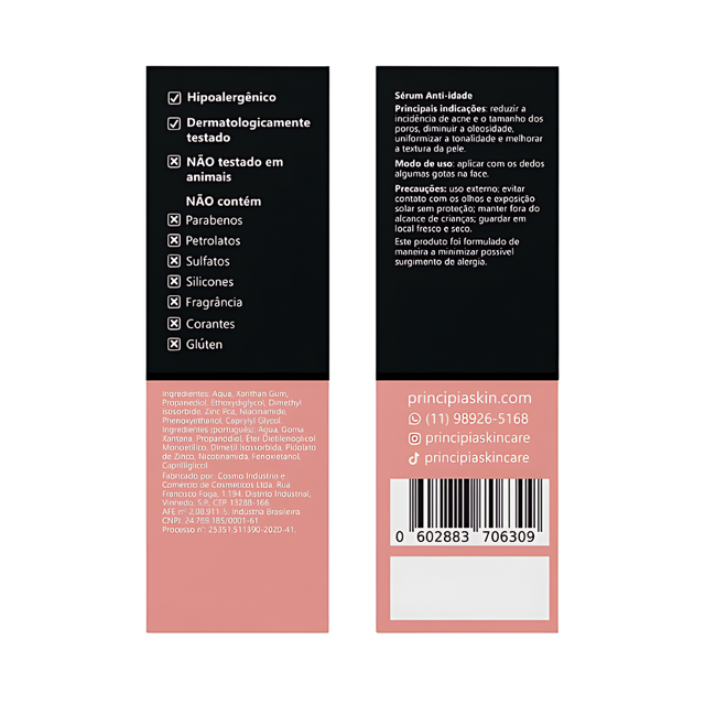 Principia NC-10 Niacinamide Serum 10% + Zinc PCA 1% for Oil Control & Dark Spot Care, 1.01 fl oz (30 mL) label detail highlighting actives – Buy now at MKPBR.COM – Worldwide Shipping