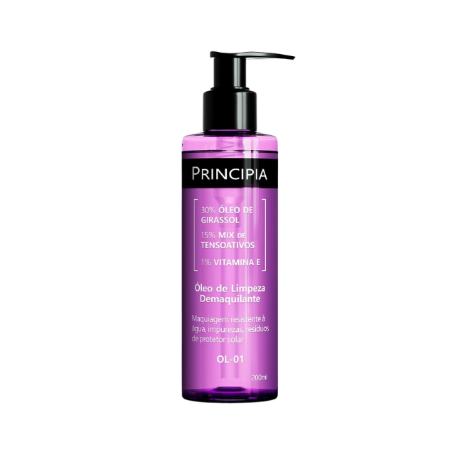 Principia OL-01 Makeup Removing Cleansing Oil with Sunflower Oil 30% + Vitamin E 1%, 6.76 fl oz (200 mL) front bottle view – Buy now at MKPBR.COM – Worldwide Shipping