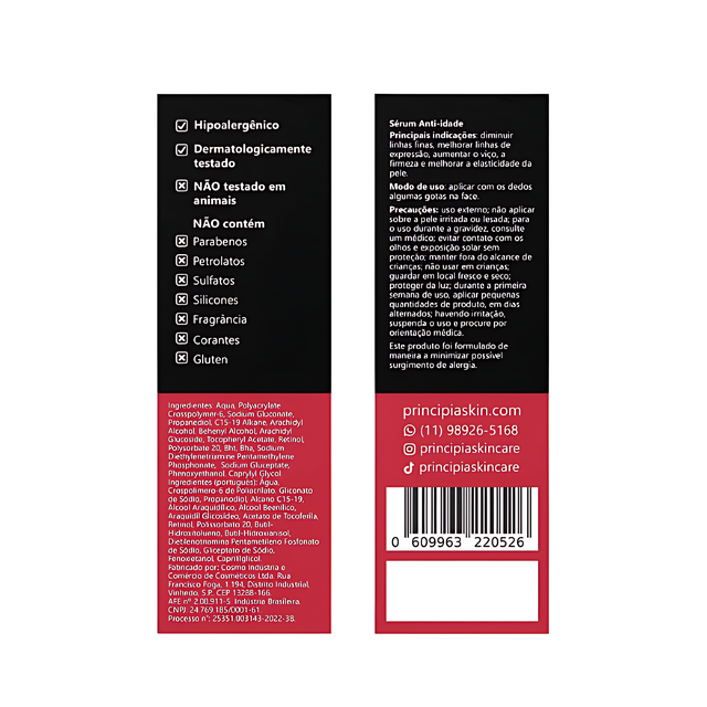 Principia RN-0.3 Retinol Serum 0.3% + Vitamin E 0.5% for Fine Line & Firmness Care, 1.01 fl oz (30 mL) label detail highlighting actives – Buy now at MKPBR.COM – Worldwide Shipping