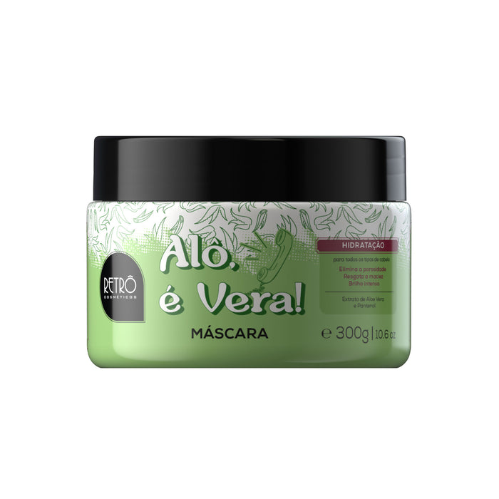 Retrô Cosméticos Alô, É Vera! Aloe Vera Rebuilding Hair Mask 300 g green jar front view – Buy now at MKPBR.COM – Worldwide Shipping