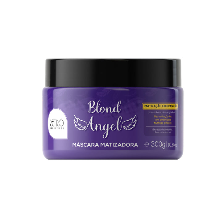 Retrô Cosméticos Blond Angel Toning Hair Mask 300 g front of violet jar with angel wings artwork – Buy now at MKPBR.COM – Worldwide Shipping
