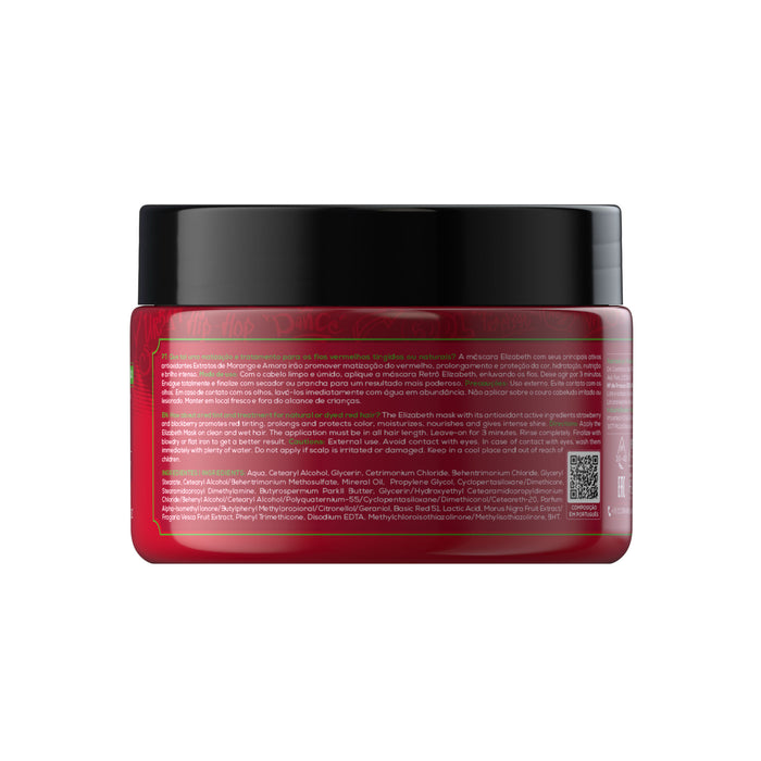 Back label of Retrô Cosméticos Elizabeth Red Toning Hair Mask 300 g showing directions and full INCI ingredient list – Buy now at MKPBR.COM – Worldwide Shipping