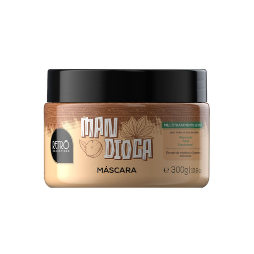 Retrô Cosméticos Mandioca 12-in-1 Multi-Treatment Hair Mask 300 g front of jar with cassava artwork – Buy now at MKPBR.COM – Worldwide Shipping