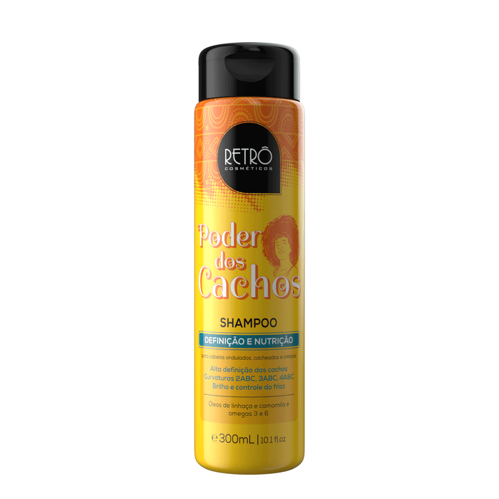Retrô Cosméticos Poder dos Cachos Low Poo Hydrating Shampoo 300 ml yellow bottle front view – Buy now at MKPBR.COM – Worldwide Shipping