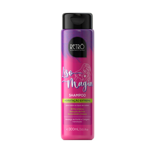 Retrô Cosméticos Liso Magia Shampoo 300 ml pink and purple bottle, front view – Buy now at MKPBR.COM – Worldwide Shipping