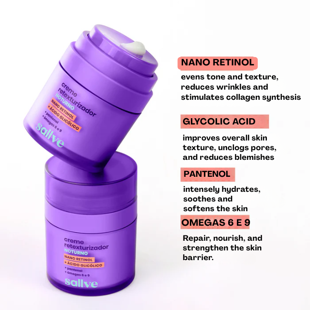Sallve Creme Retexturizador Noturno 30g smooths textures overnight – Buy now at MKPBR.COM – Worldwide Shipping
