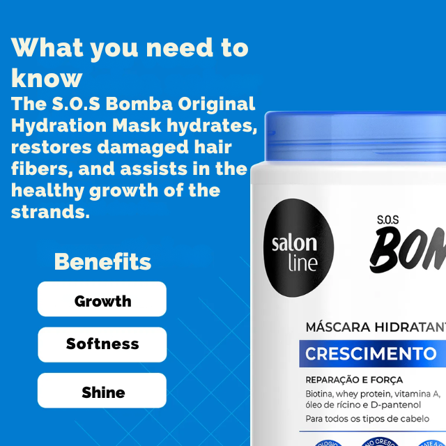 Salon Line SOS Bomba Original Hydration Mask – Growth, Softness & Repair 17.64 oz (500 g) or 35.27 oz (1 kg) castor oil deep hydration repair – Buy now at MKPBR.COM – Worldwide Shipping