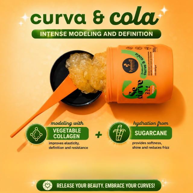 Haskell Se Curve Curva & Cola Curl Styling Gel Cream 17.63 oz - With Vegetal Collagen & Sugar Cane - Buy now at MKPBR.COM – Worldwide Shipping