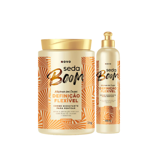 Seda Boom Definição Flexível Hydrating Leave-In Cream, Soft Flexible Curl Definition & Natural Movement, 35.27 oz (1 kg) / 11.83 fl oz (350 ml) – Buy now at MKPBR.COM – Worldwide Shipping