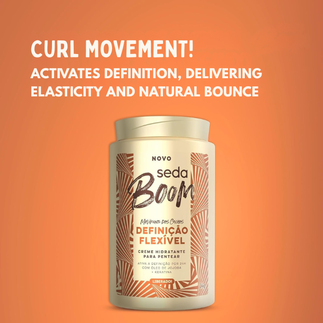 Seda Boom Definição Flexível Hydrating Leave-In Cream, Soft Flexible Curl Definition & Natural Movement, 35.27 oz (1 kg) / 11.83 fl oz (350 ml) – Helps define curls without a stiff or crunchy feel – Buy now at MKPBR.COM – Worldwide Shipping