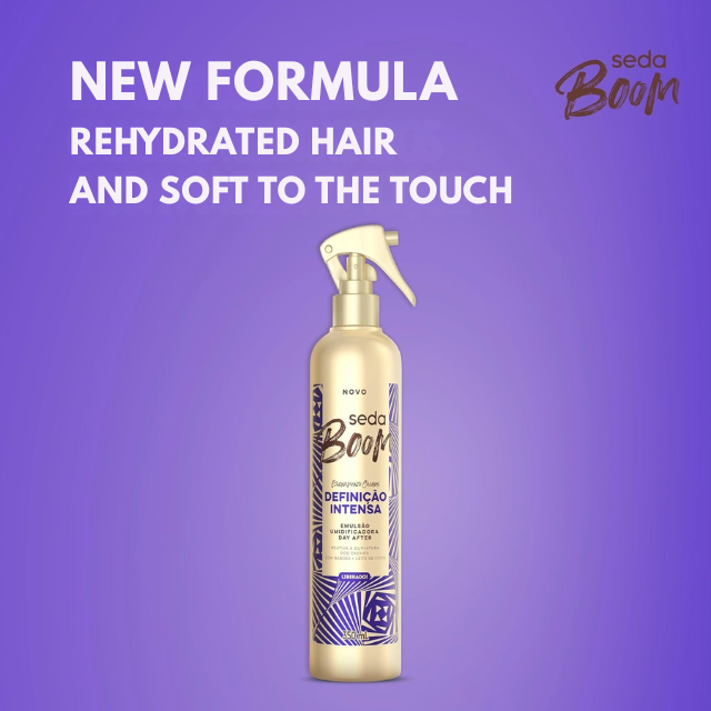 Seda Boom Definição Intensa Day After Moisturizing Emulsion, Curl Reactivation & Hydration Spray, 11.83 fl oz (350 ml) – Lightweight fluid emulsion to rehydrate and restore softness – Buy now at MKPBR.COM – Worldwide Shipping