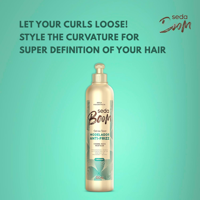 Seda Boom Modelador Anti-Frizz Modeling Leave-In Cream, Anti-Shrink Definition & Frizz Control, 11.83 fl oz (350 ml) – Helps define coily hair with anti-shrink styling support – Buy now at MKPBR.COM – Worldwide Shipping