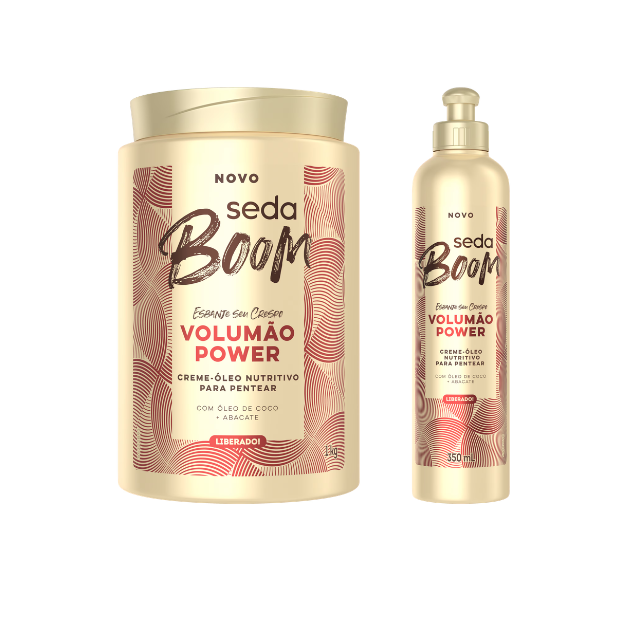 Seda Boom Volumão Power Nutritive Cream-Oil Leave-In, Deep Nourishing for Coily Hair Volume & Shine, 35.27 oz (1 kg) / 11.83 fl oz (350 ml) – Brazilian cream-oil leave-in for coily hair routines and a premium finish – Buy now at MKPBR.COM – Worldwide Shipping