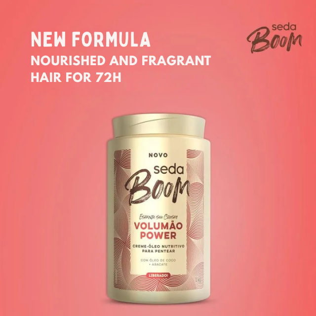 Seda Boom Volumão Power Nutritive Cream-Oil Leave-In, Deep Nourishing for Coily Hair Volume & Shine, 35.27 oz (1 kg) / 11.83 fl oz (350 ml) – Curated by MKPBR Wellness for premium Brazilian hair care worldwide – Buy now at MKPBR.COM – Worldwide Shipping