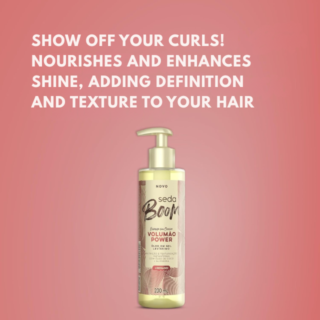 Seda Boom Volumão Power Ultra-Lightweight Oil-Gel, Instant Shine & Soft Definition, 6.42 fl oz (190 ml) – Instant shine and soft texture for curls and coils – Buy now at MKPBR.COM – Worldwide Shipping