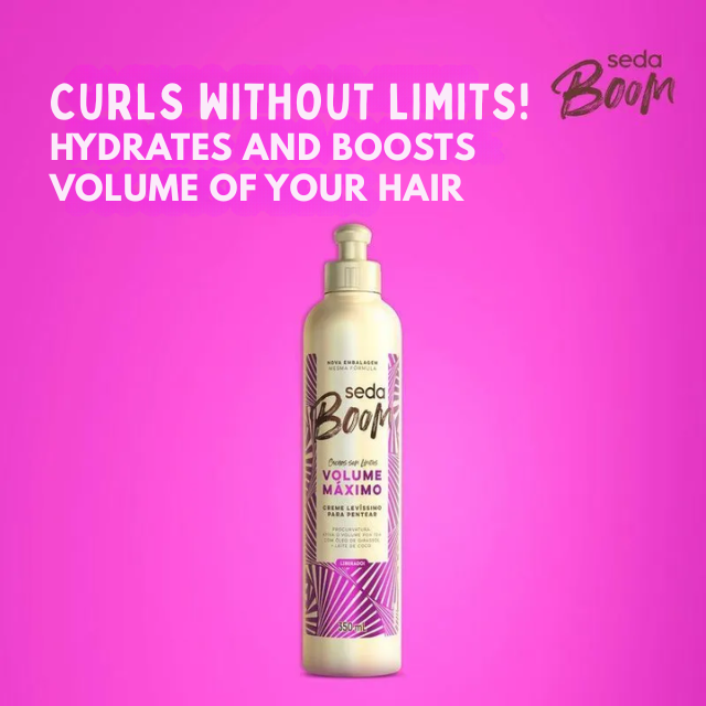 Seda Boom Volume Máximo Ultra-Lightweight Leave-In Cream, Maximum Volume & 72h Activation, 23.67 fl oz (700 ml) / 11.83 fl oz (350 ml) – Activates and maintains curl volume for up to 72 hours – Buy now at MKPBR.COM – Worldwide Shipping