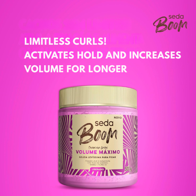  Seda Boom Volume Máximo Ultra-Lightweight Styling Gelée, Long-Lasting Volume & UV Protection, 17.64 oz (500 g) – Provides structure and lift without stiffness or "crunch" – Buy now at MKPBR.COM – Worldwide Shipping