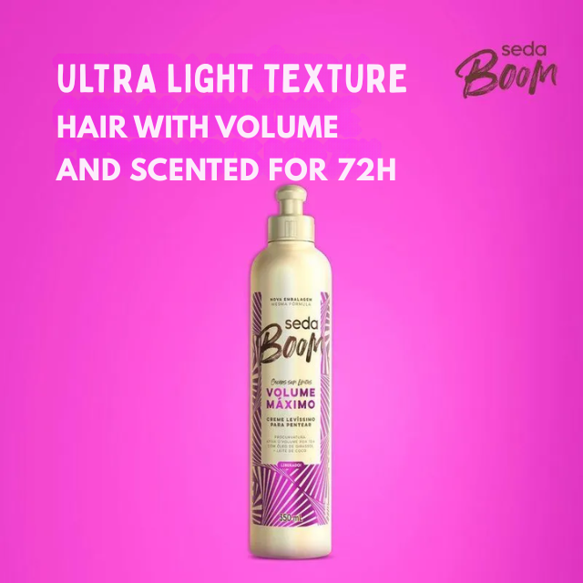 Seda Boom Volume Máximo Ultra-Lightweight Leave-In Cream, Maximum Volume & 72h Activation, 23.67 fl oz (700 ml) / 11.83 fl oz (350 ml) – Ultra-light formula that enhances volume without weighing down hair – Buy now at MKPBR.COM – Worldwide Shipping