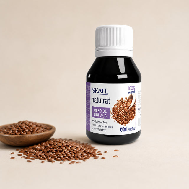 Skafe Natutrat S.O.S. Flaxseed Oil 60ml with Omega 3 and Ceramides for deep hydration and frizz control Buy now at MKPBR.COM – Worldwide Shipping