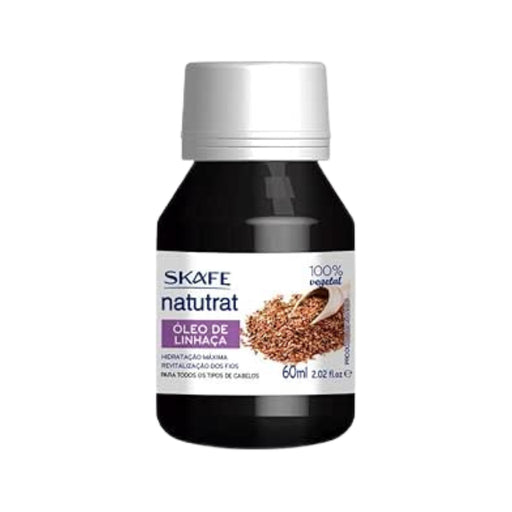 Skafe Natutrat S.O.S. Flaxseed Hair Oil 2.02 fl oz – Front view of dropper bottle with Brazilian branding for frizz control Buy now at MKPBR.COM – Worldwide Shipping