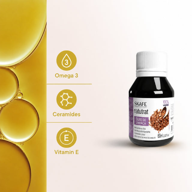 Skafe Natutrat S.O.S. Flaxseed Oil Brazilian flaxseed nourishment for soft shiny and manageable hair Buy now at MKPBR.COM – Worldwide Shipping