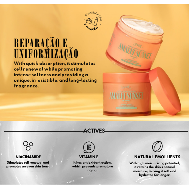 Skelt Amalfi Sunset Body Cream – Hydrating Deodorant Moisturizer with Niacinamide & Shea Butter – 7.05 oz (200 g) Brazilian wellness ritual – Buy now at MKPBR.COM – Worldwide Shipping
