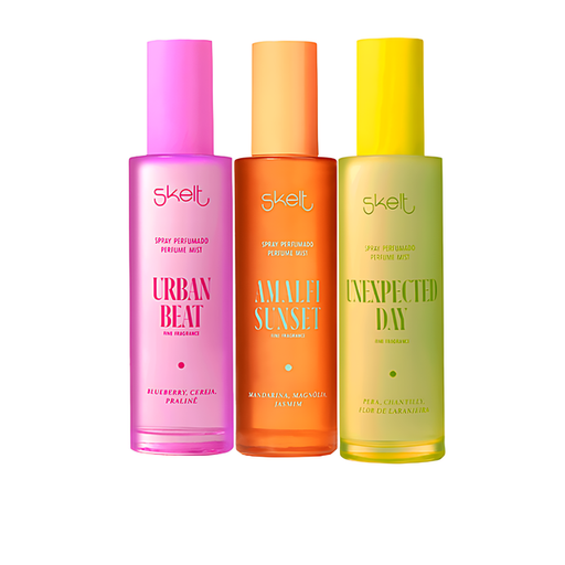 Skelt Body Splash Fragrance Mist Collection including Amalfi Sunset, Urban Beat, and Unexpected Day – 3.38 oz (100 ml) hero group shot – Buy now at MKPBR.COM – Worldwide Shipping