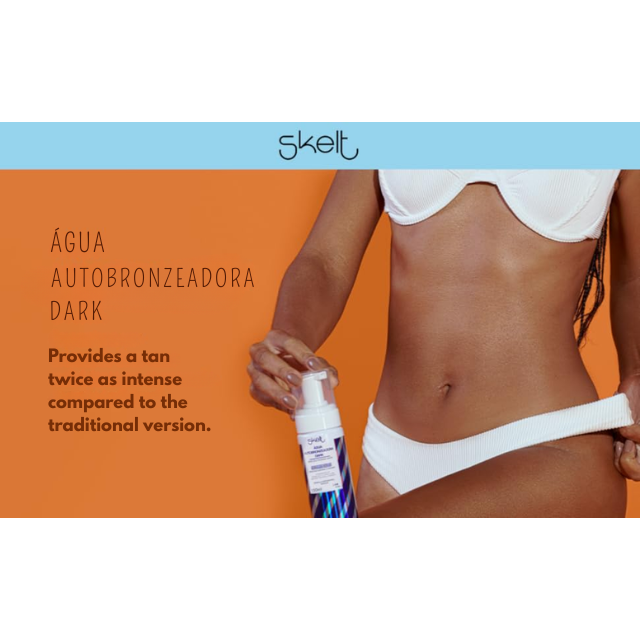 Skelt Dark Self-Tanning Water for Expert Users – 2x Intense Bronze with Hyaluronic Acid & Vitamin C + Included Skelt Tanning Mitt – 5.07 oz (150 ml) water-to-mousse texture – Buy now at MKPBR.COM – Worldwide Shipping