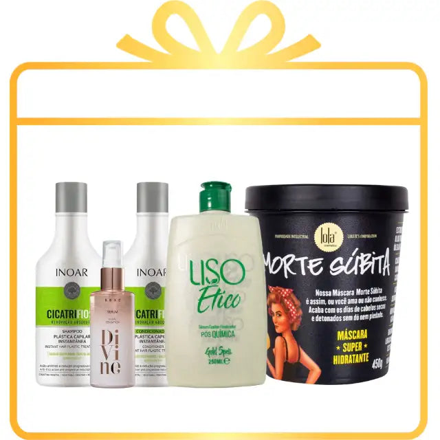 Smooth, Shiny, Frizz-Free Hair Kit with Gold Spell, Lola, Inoar, and Braé Brazilian products – Buy now at MKPBR.COM – Worldwide Shipping