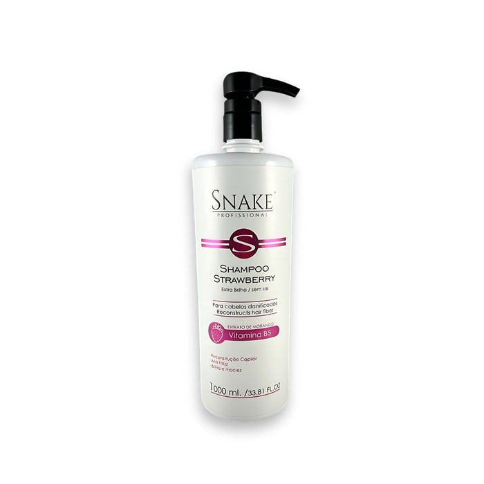 Snake Profissional Strawberry Hair Shampoo 1000ml professional size bottle front – Buy now at MKPBR.COM – Worldwide Shipping