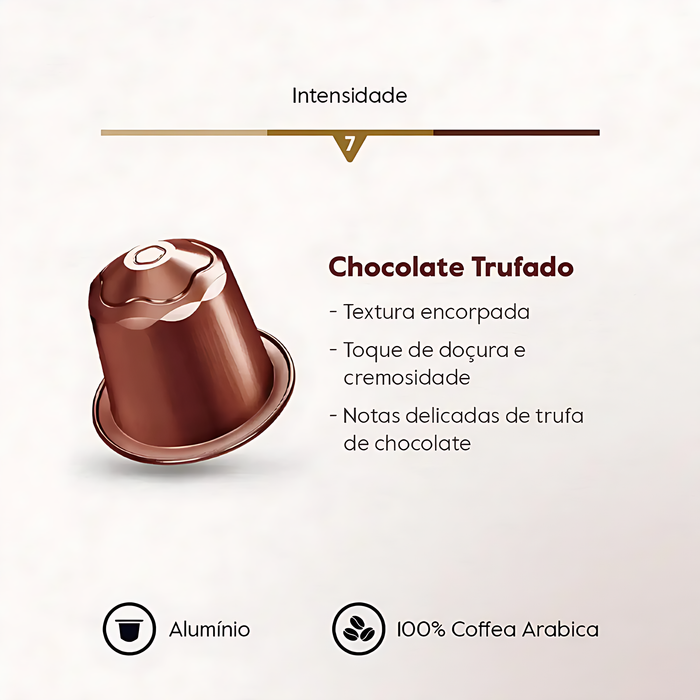 A close-up of Baggio Café Chocolate Truffle Nespresso capsules, highlighting premium aluminum design and quality. – Buy now at MKPBR.COM – Worldwide Shipping