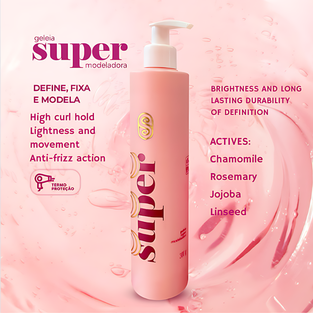 Super Cacheada Geleia Super Modeladora for Curl Definition and Flexible Hold 10.58 oz – Buy now at MKPBR.COM – Worldwide Shipping