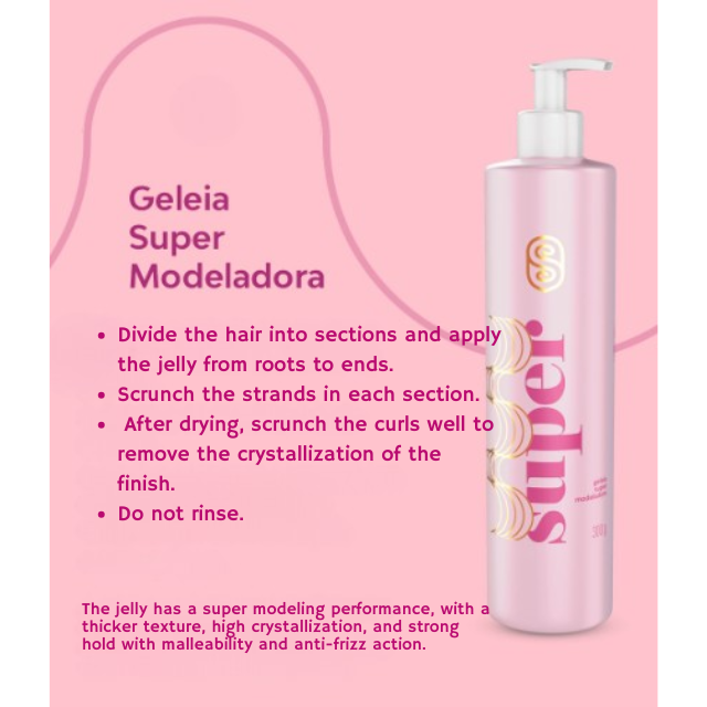 Super Cacheada Geleia Super Modeladora High Fixation Lightweight Curl Jelly 10.58 oz – Buy now at MKPBR.COM – Worldwide Shipping