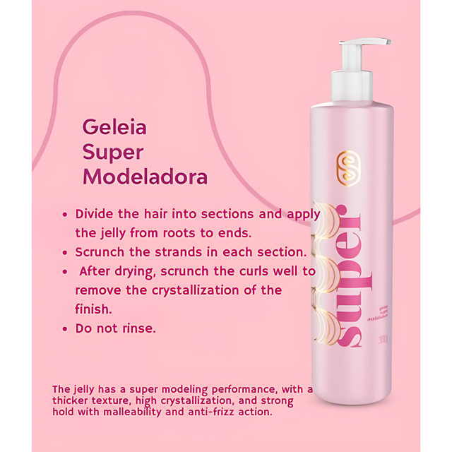 Super Cacheada Geleia Super Modeladora High Fixation Lightweight Curl Jelly 10.58 oz – Buy now at MKPBR.COM – Worldwide Shipping