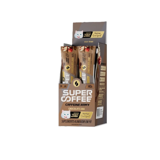 SuperCoffee Língua de Gato To Go Box - 14 Sachets - Milk chocolate functional blend for portable energy, focus & retail display – Buy now at MKPBR.COM – Worldwide Shipping