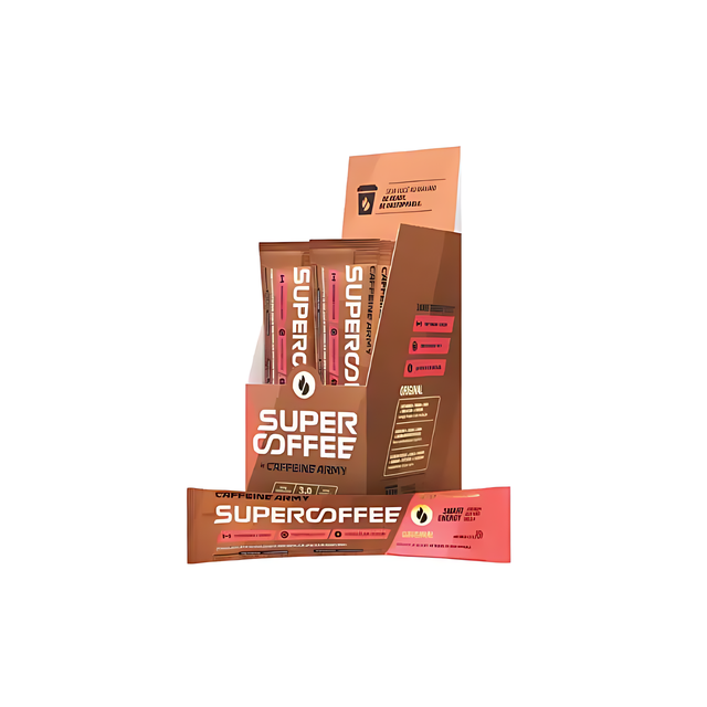 SuperCoffee Original To Go Box - 14 Sachets - Classic hazelnut coffee flavor for portable energy, focus & retail display – Buy now at MKPBR.COM – Worldwide Shipping