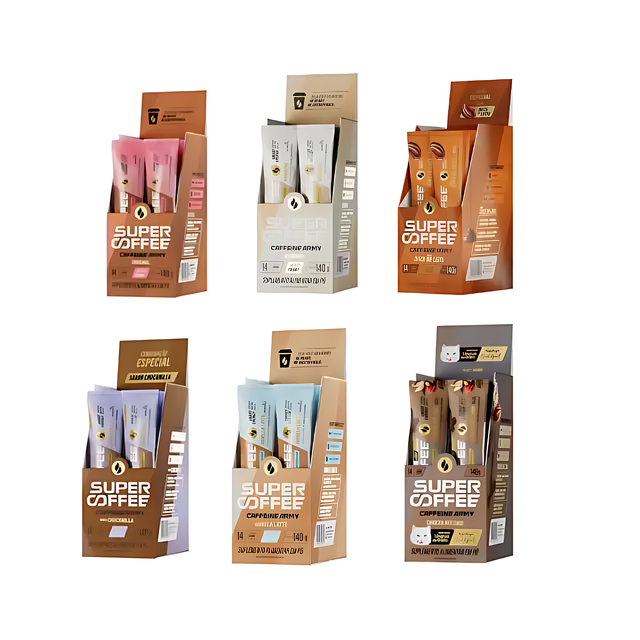 SuperCoffee To Go Box - 14 Individual Functional Sachets - Portable energy, focus, and wellness for on-the-go lifestyles and ideal for retail display – Buy now at MKPBR.COM – Worldwide Shipping