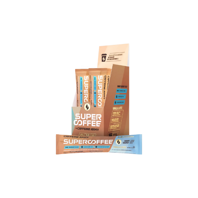 SuperCoffee Vanilla Latte To Go Box - 14 Sachets - Creamy vanilla coffee for portable energy, focus & retail display – Buy now at MKPBR.COM – Worldwide Shipping
