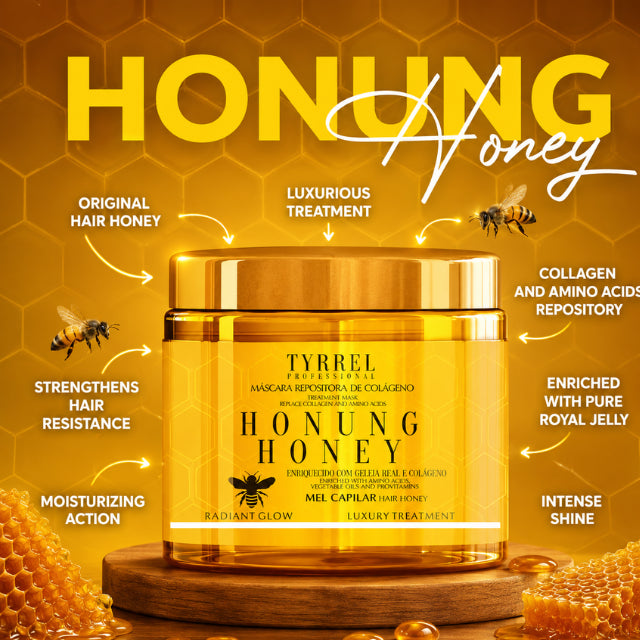 Tyrrel Professional Honung Honey Hydrolipidic Reconstruction Kit 3-Step Collagen and Lipid System professional salon results – Buy now at MKPBR.COM – Worldwide Shipping