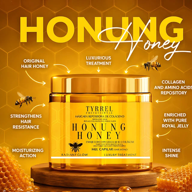 Tyrrel Professional Honung Honey Hydrolipidic Reconstruction Kit 3-Step Collagen and Lipid System professional salon results – Buy now at MKPBR.COM – Worldwide Shipping