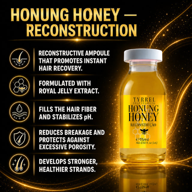Tyrrel Professional Honung Honey Reconstruction Ampoule 15 ml for protein filling and pH stabilization – Buy now at MKPBR.COM – Worldwide Shipping