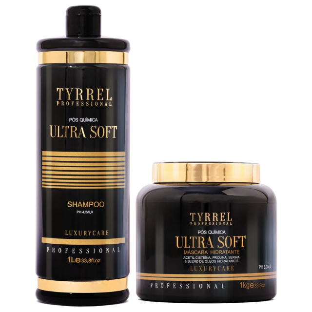 Tyrrel Professional Ultra Soft Pós Química Kit shampoo 1L and mask 1kg front view – mkpbr.com-worldwide-shipping